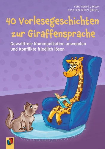 Buchcover und Innenansicht für das Buch: 40 Vorlesegeschichten zur Giraffensprache, ab 6 Jahre