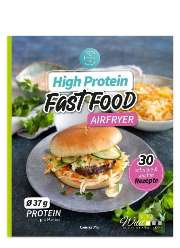 Buchcover und Innenansicht für das Buch: High Protein Fast Food aus dem Airfryer