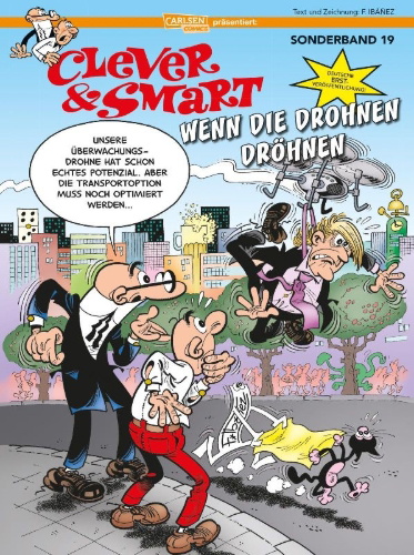 Buchcover und Innenansicht für das Buch: Mortadelo y Filemon: Drones Matones