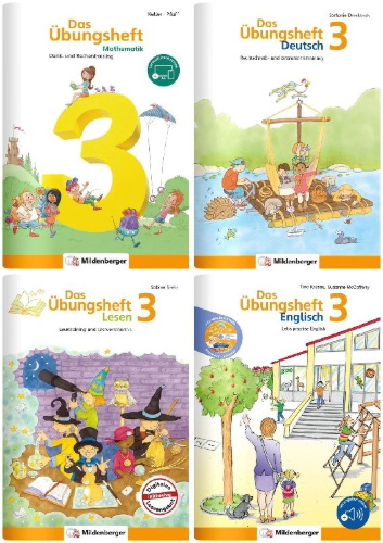 Buchcover und Innenansicht für das Buch: Sicher ins 4. Schuljahr - Paket: Rechnen - Schreiben - Lesen - Grammatik - Englisch · Klasse 3