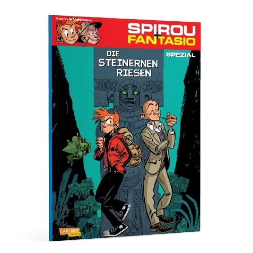 Buchcover und Innenansicht für das Buch: Spirou und Fantasio Spezial. Die steinernen Riesen