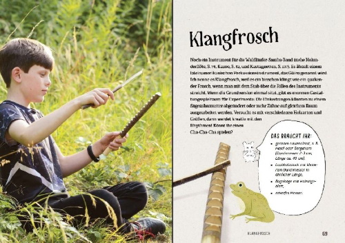 Buchcover und Innenansicht für das Buch: Kinder schnitzen im Wald