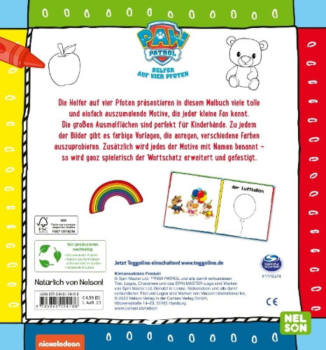 Buchcover und Innenansicht für das Buch: PAW Patrol Lernbuch: Mein erstes Malbuch