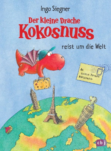 Buchcover und Innenansicht für das Buch: Der kleine Drache Kokosnuss reist um die Welt