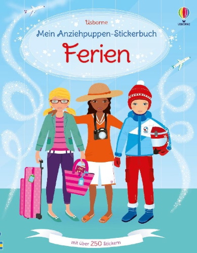 Buchcover und Innenansicht für das Buch: Mein Anziehpuppen-Stickerbuch: Ferien