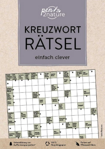 Buchcover und Innenansicht für das Buch: Kreuzworträtsel einfach clever. Nachhaltiger Kreuzworträtsel-Block