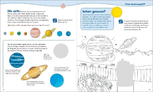 Buchcover und Innenansicht für das Buch: WAS IST WAS Junior Mitmach-Heft Weltraum