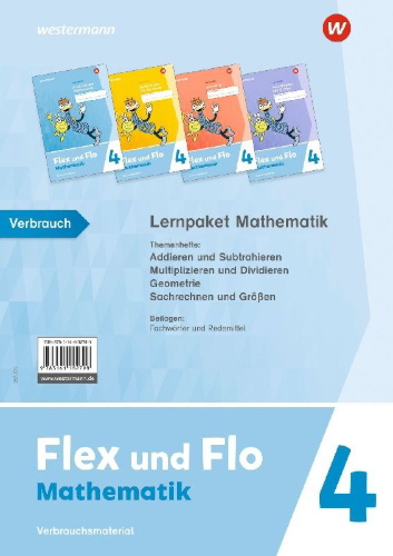Buchcover und Innenansicht für das Buch: Flex und Flo 4. Lernpaket Mathe (Verbrauch) 2021