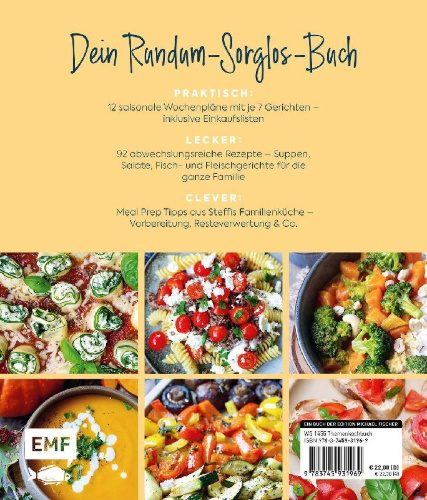 Buchcover und Innenansicht für das Buch: Stressfrei kochen mit Wochenplänen