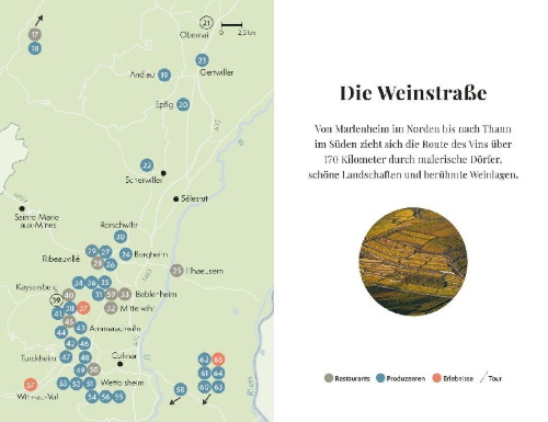 Buchcover und Innenansicht für das Buch: Essen, Trinken, Erleben - Elsass