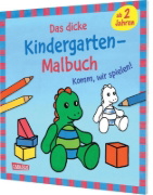 Buchcover und Innenansicht für das Buch: Ausmalbilder für Kita-Kinder: Das dicke Kindergarten-Malbuch: Komm, wir spielen!