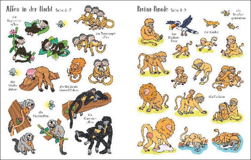 Buchcover und Innenansicht für das Buch: Mein erstes Stickerbuch: Affenbande