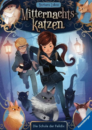 Buchcover und Innenansicht für das Buch: Mitternachtskatzen, Band 1: Die Schule der Felidix (Katzenflüsterer-Fantasy in London für Kinder ab 9 Jahren)
