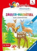 Buchcover und Innenansicht für das Buch: Leserabe Rätselspaß - Zauber-Malrätsel zum Lesenlernen: Im Wald (1. Lesestufe)
