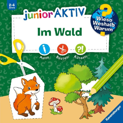 Buchcover und Innenansicht für das Buch: Wieso? Weshalb? Warum? junior AKTIV - Im Wald
