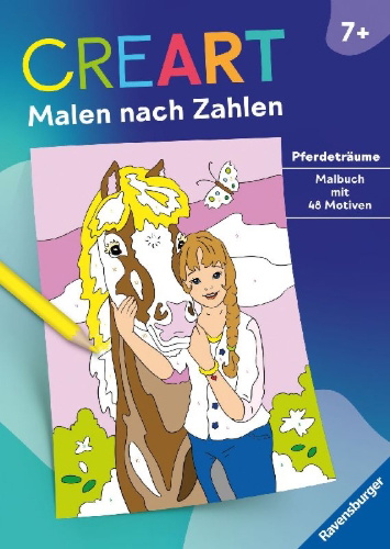 Buchcover und Innenansicht für das Buch: CreArt Malen nach Zahlen ab 7: Pferdeträume