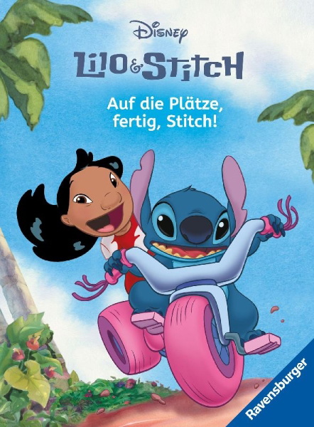 Buchcover und Innenansicht für das Buch: Disney Lilo & Stitch: Auf die Plätze, fertig, Stitch! - Erstlesebuch zum Lesenlernen
