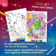 Buchcover und Innenansicht für das Buch: CreArt Malen nach Zahlen ab 5 - Zauberpapier: Kawaii Süße Freunde