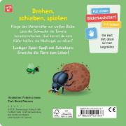 Buchcover und Innenansicht für das Buch: Mein Schiebe-Mitmachbuch - Kleine Tiere