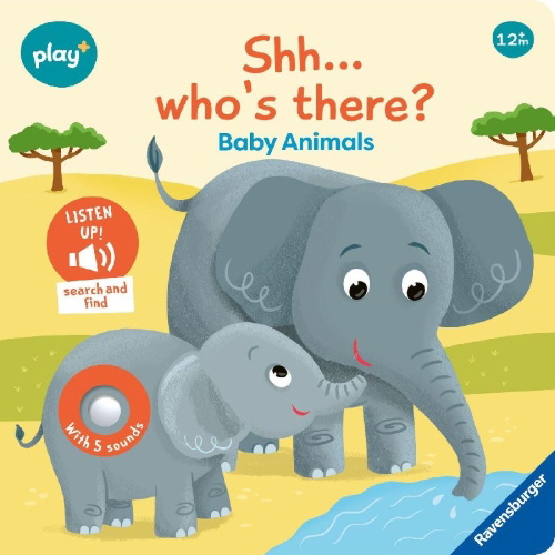Buchcover und Innenansicht für das Buch: Play+ Shh ... Who's there? Baby Animals