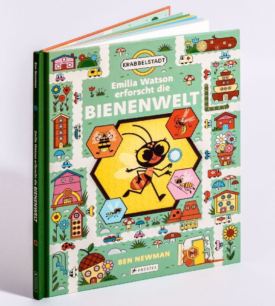 Buchcover und Innenansicht für das Buch: Emilia Watson erforscht die Bienenwelt