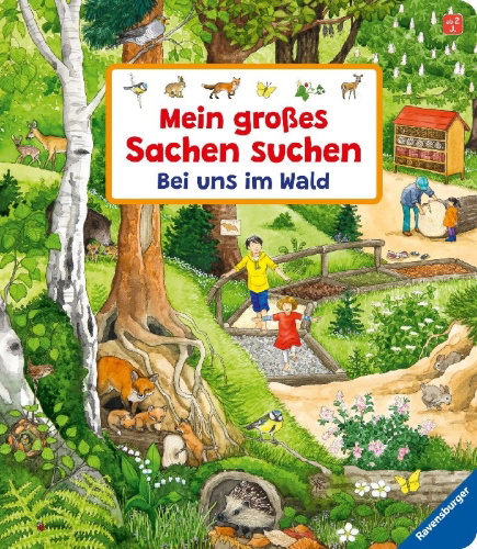 Buchcover und Innenansicht für das Buch: Mein großes Sachen suchen: Bei uns im Wald