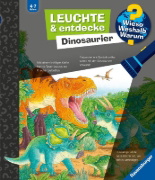 Buchcover und Innenansicht für das Buch: Wieso? Weshalb? Warum? Leuchte und entdecke: Dinosaurier (Taschenlampen-Buch mit Folien und Klappen)