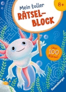 Buchcover und Innenansicht für das Buch: Ravensburger Mein toller Rätselblock ab 8 Jahre über 100 Rätsel und Knobeleien - Sudoku, Logicals, Labyrinthe, Worträtsel, Sprachrätsel, Gedächtnisrätsel uvm.