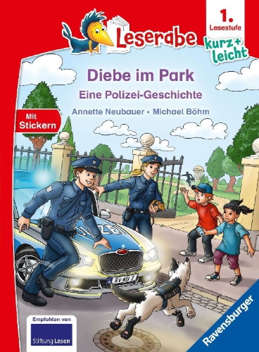 Buchcover und Innenansicht für das Buch: Leserabe 1. Lesestufe Kurz und leicht - Diebe im Park - Eine Polizei-Geschichte
