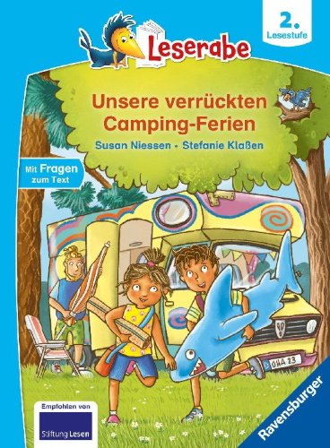 Buchcover und Innenansicht für das Buch: Leserabe 2. Lesestufe - Unsere verrückten Camping-Ferien