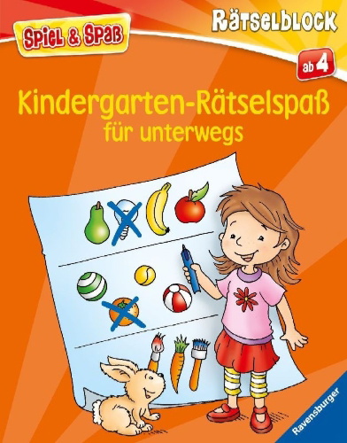 Buchcover und Innenansicht für das Buch: Kindergarten-Rätselspaß für unterwegs