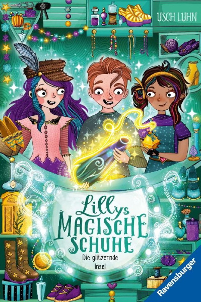Buchcover und Innenansicht für das Buch: Lillys magische Schuhe, Band 8: Die glitzernde Insel