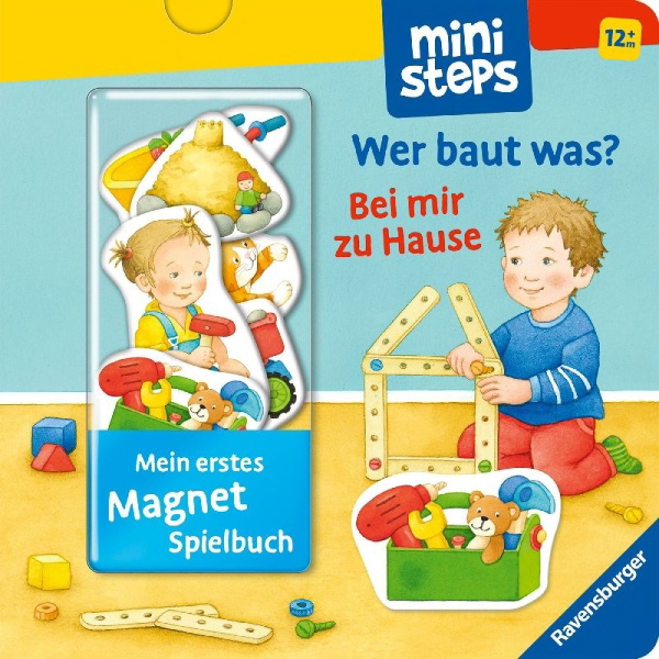 Buchcover und Innenansicht für das Buch: ministeps: Mein erstes Magnetbuch: Wer baut was? Bei mir zu Hause