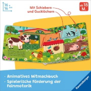 Buchcover und Innenansicht für das Buch: Mein Schiebe-Mitmachbuch - Lieblingstiere