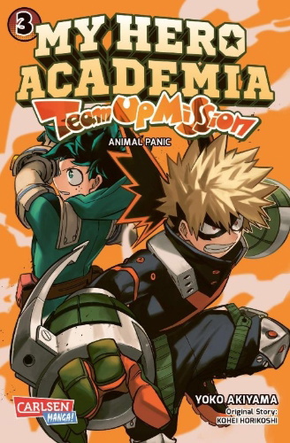 Buchcover und Innenansicht für das Buch: Boku no Hero Academia: Team Up Mission