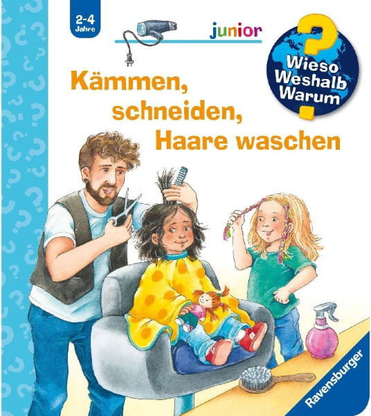 Buchcover und Innenansicht für das Buch: Wieso? Weshalb? Warum? junior, Band 79 - Kämmen, schneiden, Haare waschen