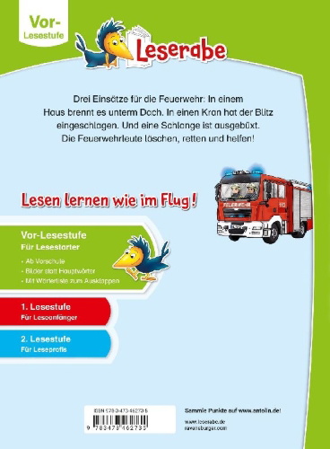 Buchcover und Innenansicht für das Buch: Leserabe - Vor-Lesestufe - Feuerwehrgeschichten