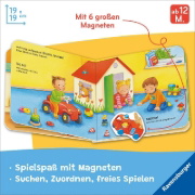 Buchcover und Innenansicht für das Buch: ministeps: Mein erstes Magnetbuch: Wer spielt womit? Meine Welt