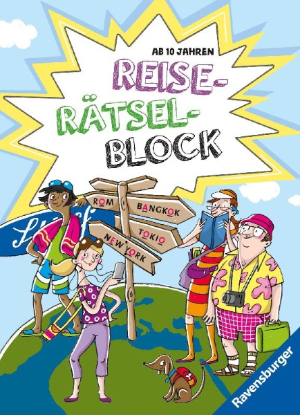 Buchcover und Innenansicht für das Buch: Reise-Rätselblock ab 10 Jahren