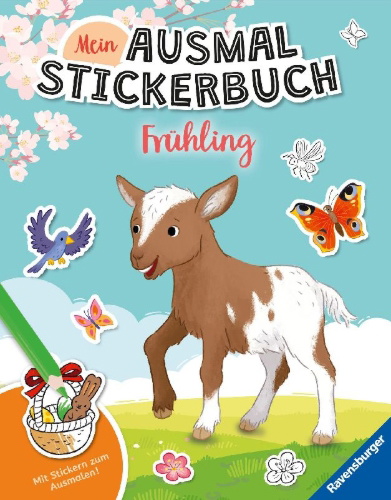 Buchcover und Innenansicht für das Buch: Mein Ausmalstickerbuch - Frühling