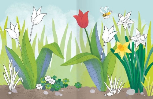 Buchcover und Innenansicht für das Buch: Mein Ausmalstickerbuch - Frühling