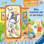 Buchcover und Innenansicht für das Buch: Mein erstes Magnetbuch - Was machen wir in der Kita?