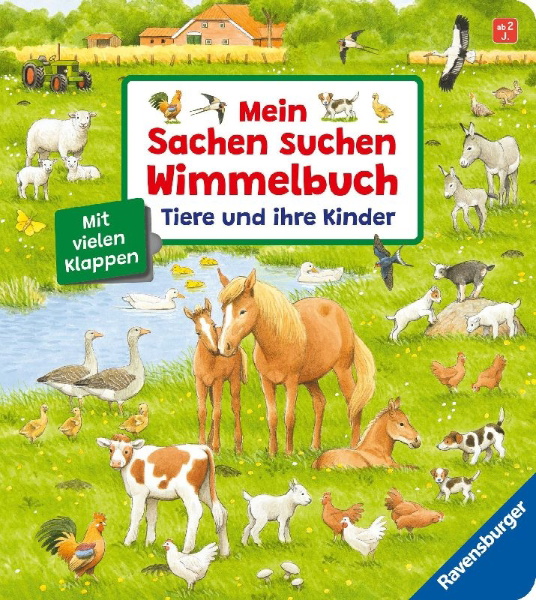 Buchcover und Innenansicht für das Buch: Mein Sachen suchen Wimmelbuch: Tiere und ihre Kinder