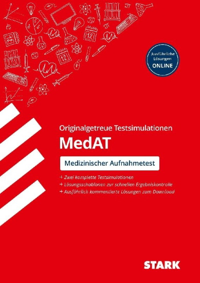 Buchcover und Innenansicht für das Buch: STARK Testsimulationen MedAT 2021/2022 - Testaufgaben mit Lösungen