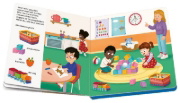 Buchcover und Innenansicht für das Buch: Play+ Mein allererstes Soundbuch Im Kindergarten - ab 12 Monate
