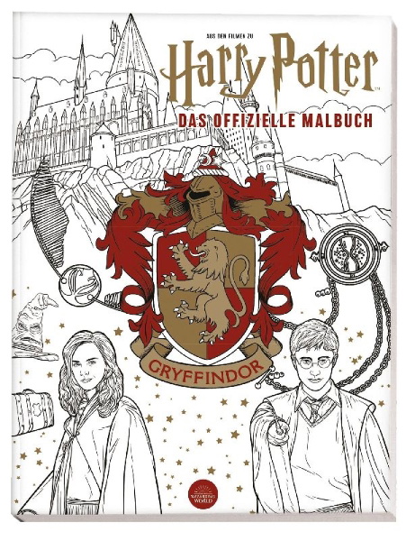 Buchcover und Innenansicht für das Buch: Aus den Filmen zu Harry Potter: Das offizielle Malbuch: Gryffindor