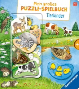 Buchcover und Innenansicht für das Buch: Mein großes Puzzle-Spielbuch: Tierkinder