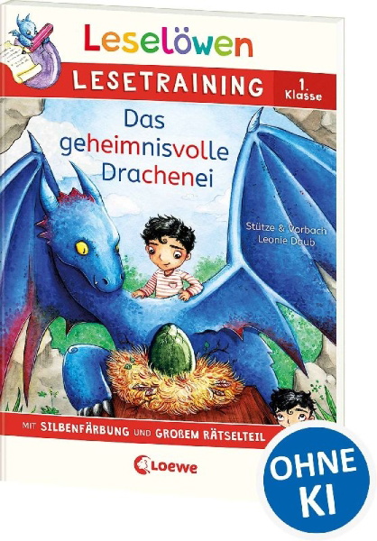 Buchcover und Innenansicht für das Buch: Leselöwen Lesetraining 1. Klasse - Das geheimnisvolle Drachenei