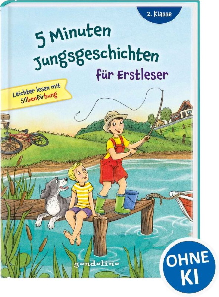 Buchcover und Innenansicht für das Buch: 5 Minuten Jungsgeschichten für Erstleser
