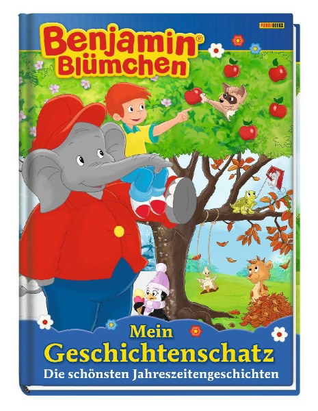 Buchcover und Innenansicht für das Buch: Benjamin Blümchen: Mein Geschichtenschatz: Die schönsten Jahreszeitengeschichten